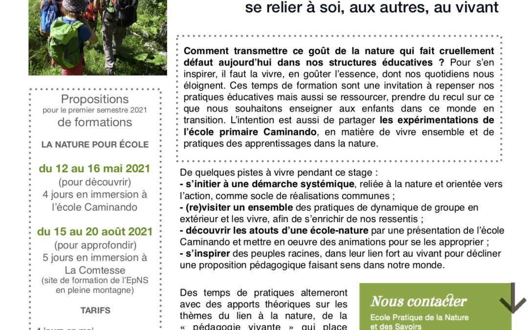 Formations La nature pour école – 2021